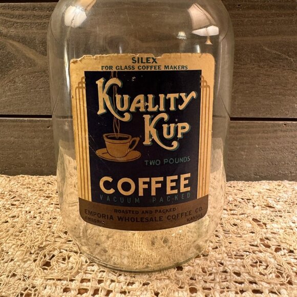 Vintage 1940s KUALITY KUP GRAPHIC COFFEE JAR 2 POUND EMPORIA KANSAS - Picture 3 of 12
